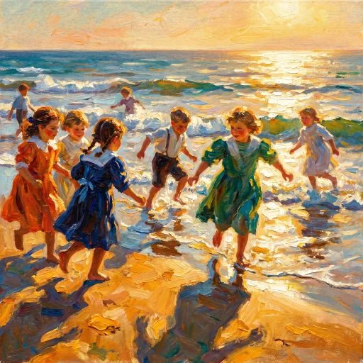 Children Playing on Sunny Beach