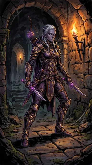 Dark Elven Assassin in Armor-Fantasy Character
