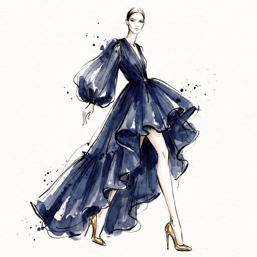 Fashion figure in ruffled gown