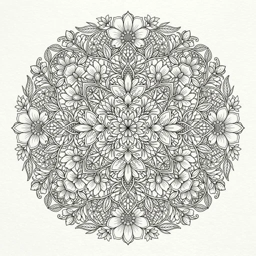 Floral mandala pen drawing coloring page