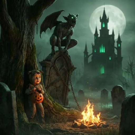 Gargoyle Laughing Behind Tree