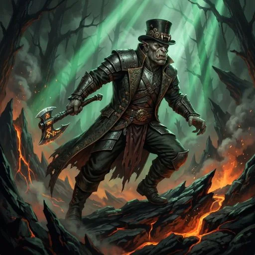 Orc Warchief in Volcanic Hellscape-Fantasy Character