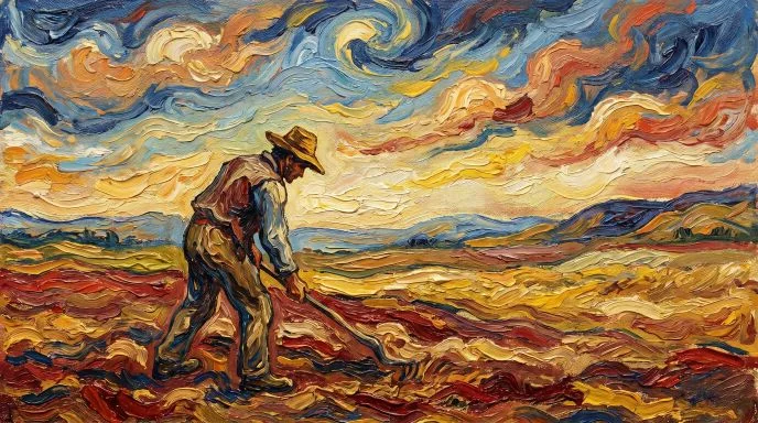 Peasant Working in Fields Oil Painting