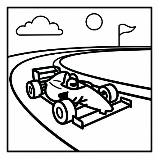 Racing Car On Track Outlines Coloring Page