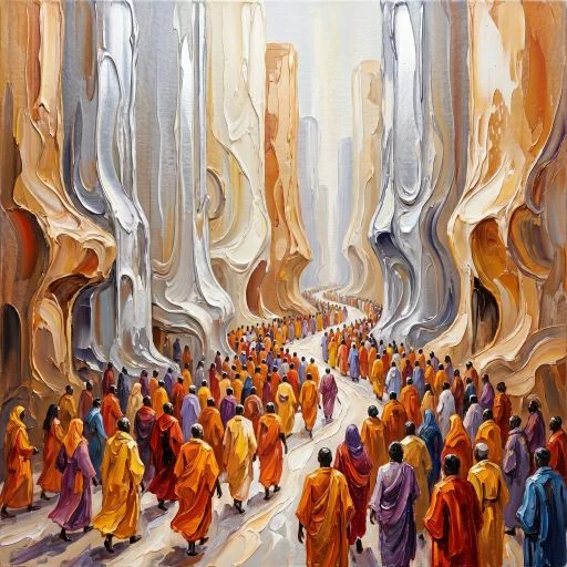 Robed Figures Walking Winding