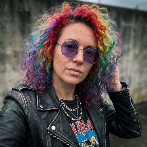 Woman with rainbow hair selfie