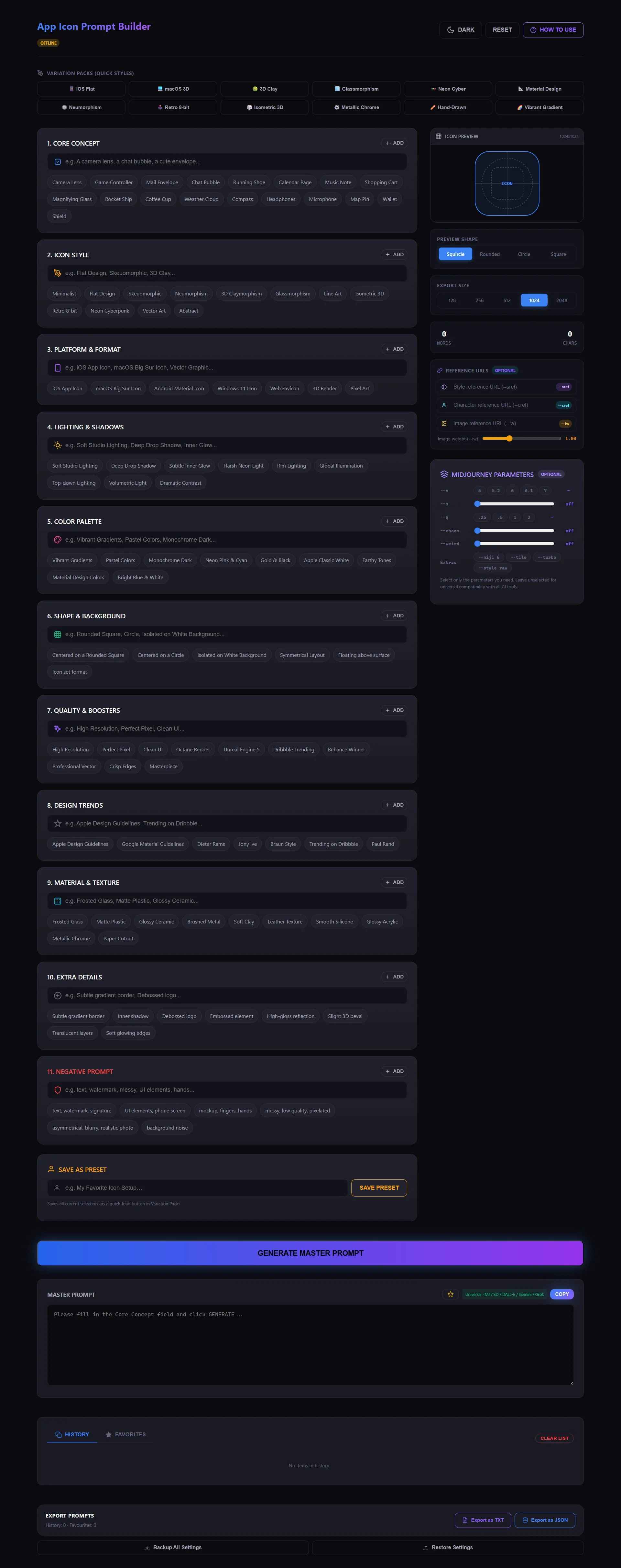 App Icon Prompt Builder for Midjourney