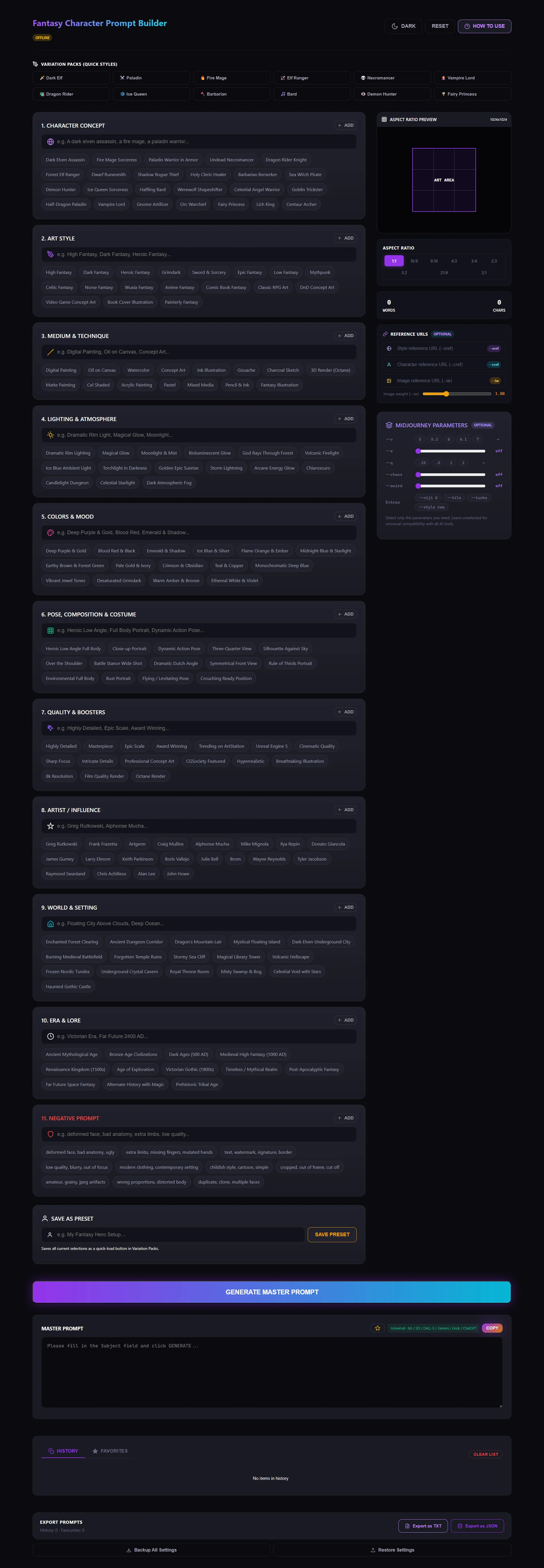 Fantasy Character Prompt Builder